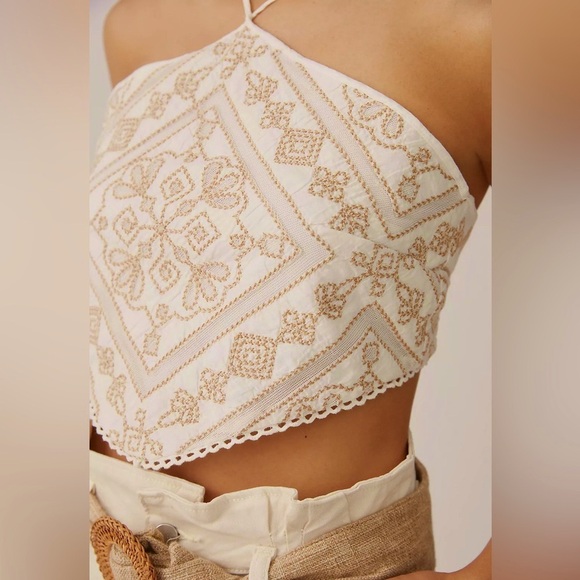 RARE Anthro x Magnolia Martinique Bare Embroidered Halter Top - Picture 4 of 6